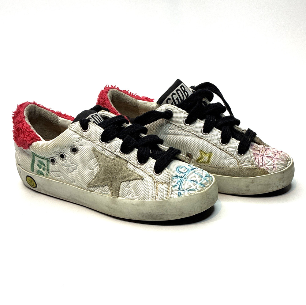 Golden Goose Super-Star Kids EU 28 US 11 White Canvas Suede GGDB Italy Sneakers